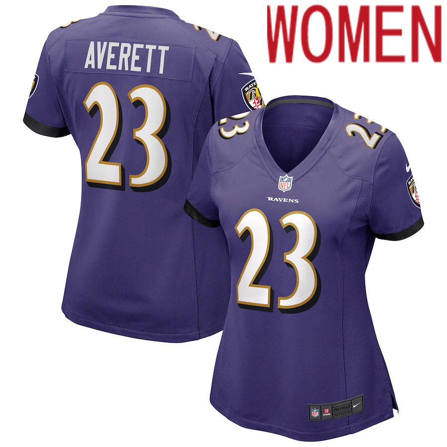 Women Baltimore Ravens #23 Anthony Averett Nike Purple Game NFL Jersey->women nfl jersey->Women Jersey
